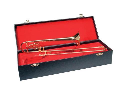 Miniatuur trombone in koffer, 8 cm decoratiemodel, Muziek en Instrumenten, Instrumenten | Toebehoren, Nieuw, Trombone, Ophalen of Verzenden