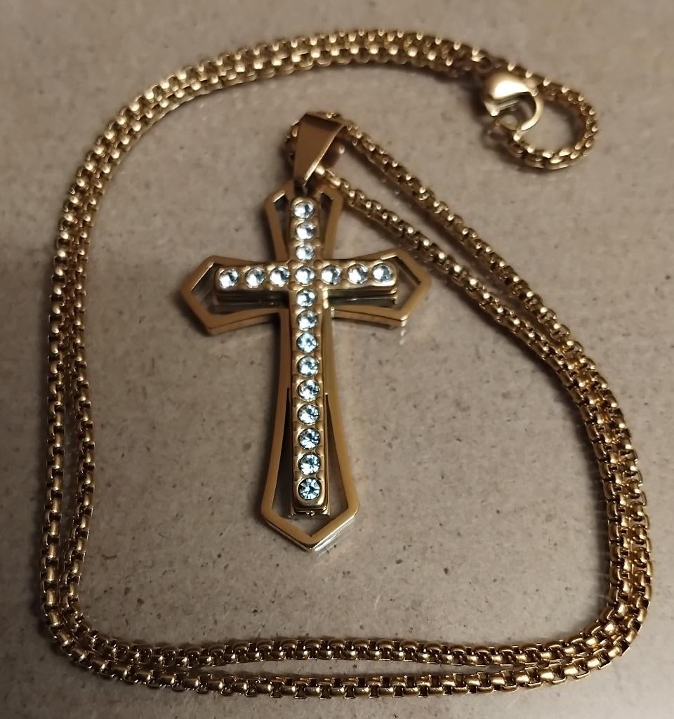 HALSKETTING / PLATED GOLD, Handtassen en Accessoires, Kettingen, Ophalen, Nieuw, Met strass