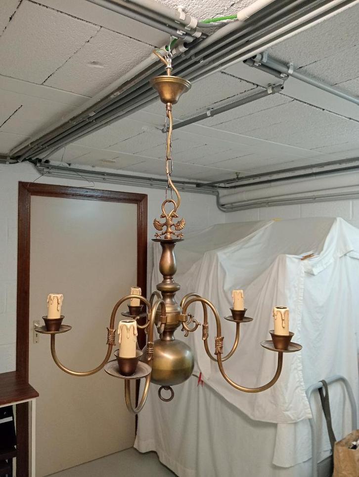 Lustre vintage 5 branches., Maison & Meubles, Lampes | Lustres, Utilisé, Métal, Enlèvement