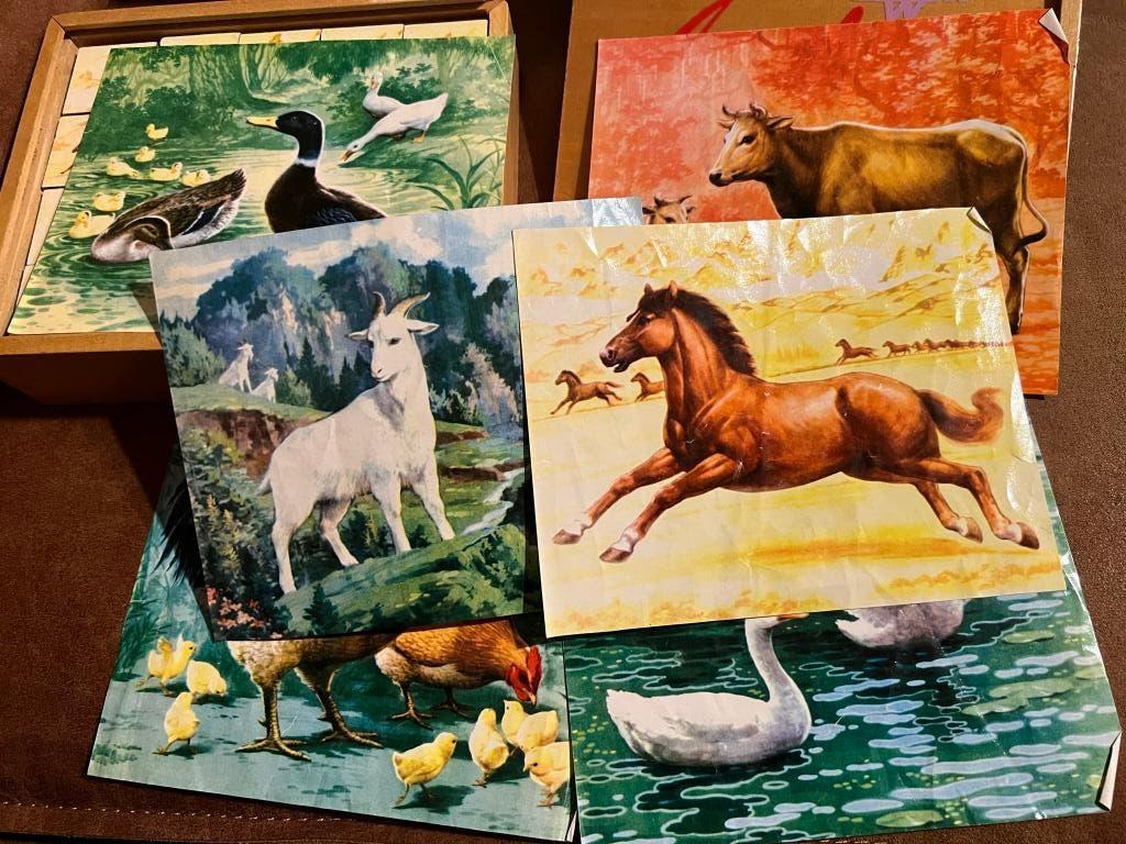 Vintage houten speelgoed China: Animal Picture Cubes, Antiek en Kunst, Antiek | Speelgoed, Ophalen of Verzenden