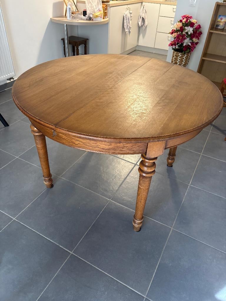 À vendre : table de cuisine en chêne avec chaises, Quatre personnes, 150 à 200 cm, Rond, 100 à 150 cm