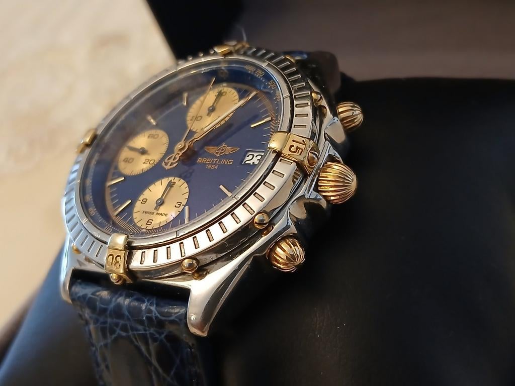 Breitling chronomat goud en staal, Montre-bracelet, Breitling, Cuir, Comme neuf