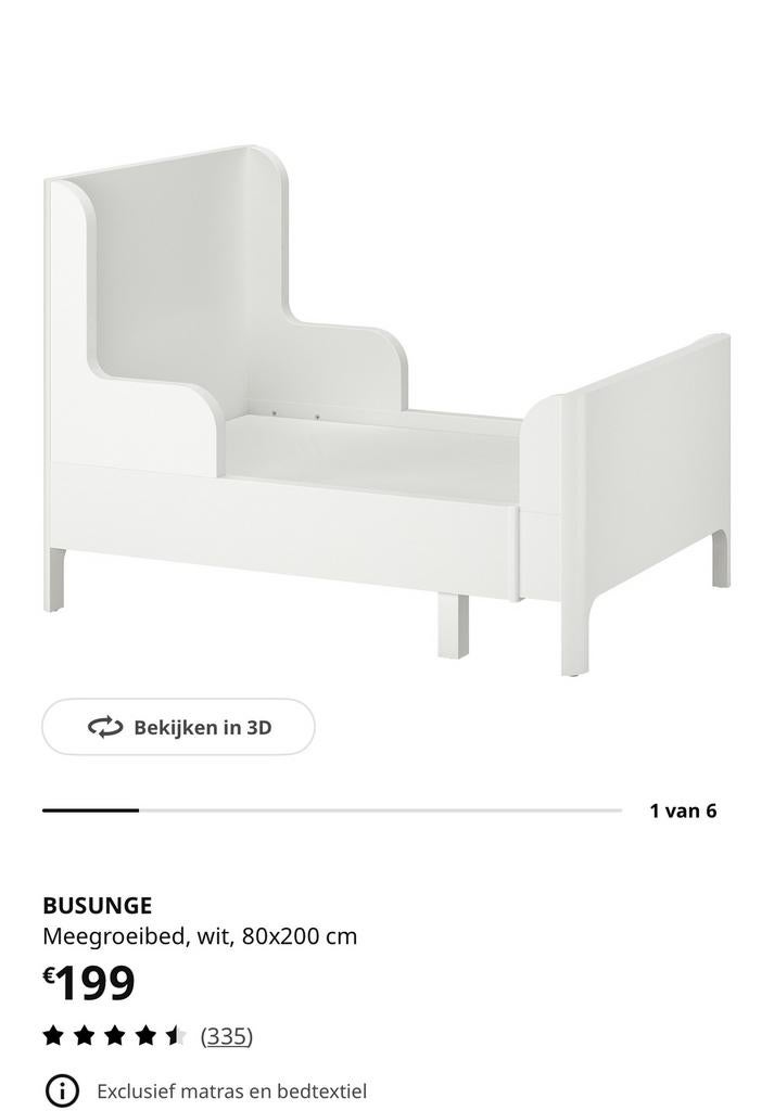 IKEA BUSUNGE meegroeibed + 2 matrassen – zeer goede staat, Kinderen en Baby's, Kinderkamer | Bedden, Zo goed als nieuw, 180 cm of meer