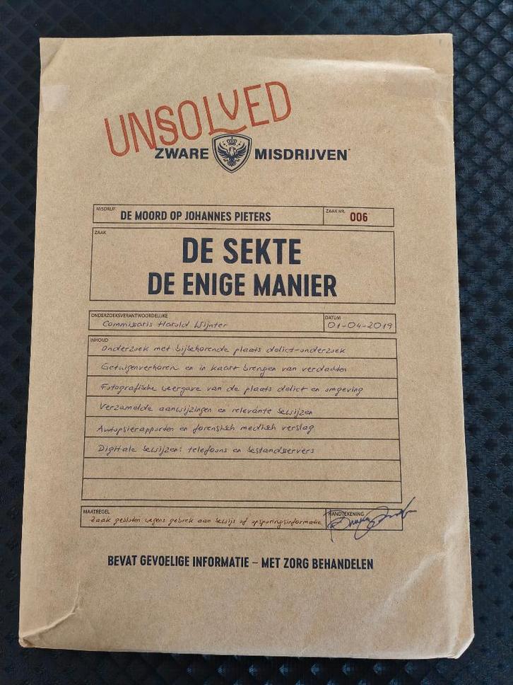 Unsolved moordmysterie spel - De sekte "De enige manier", Hobby en Vrije tijd, Denksport en Puzzels, Zo goed als nieuw, Overige typen