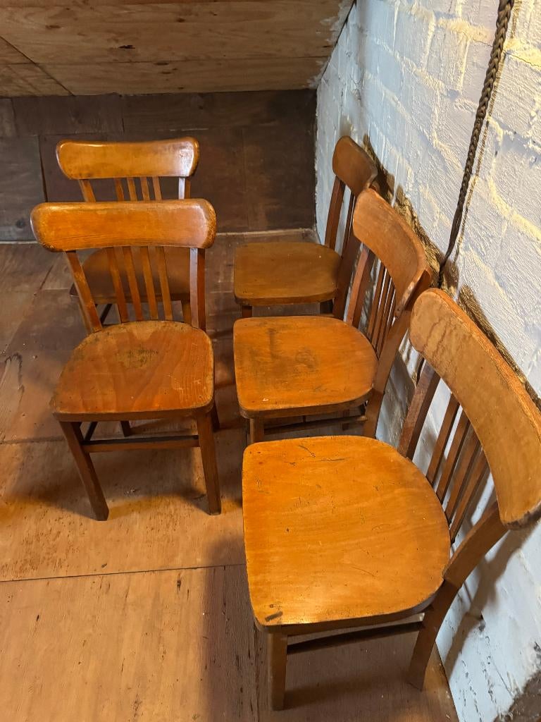 13 Vintage cafestoelen jaren 60, Gebruikt, Bruin, Vijf, Zes of meer stoelen, Hout