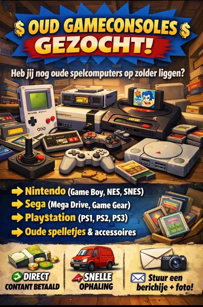 Heb jij nog oude gameconsoles liggen?
 Wacht niet langer, Games en Spelcomputers, Ophalen