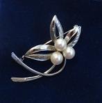 Broche perlée japonaise vintage en argent sterling avec étui, Enlèvement ou Envoi, Broche