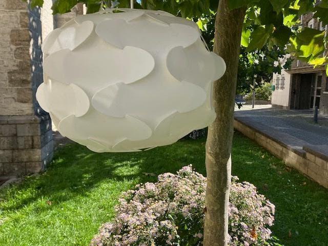 Lampe suspendue blanche vintage Ikea Fillsta, Enlèvement ou Envoi, Comme neuf, Bois, 50 à 75 cm