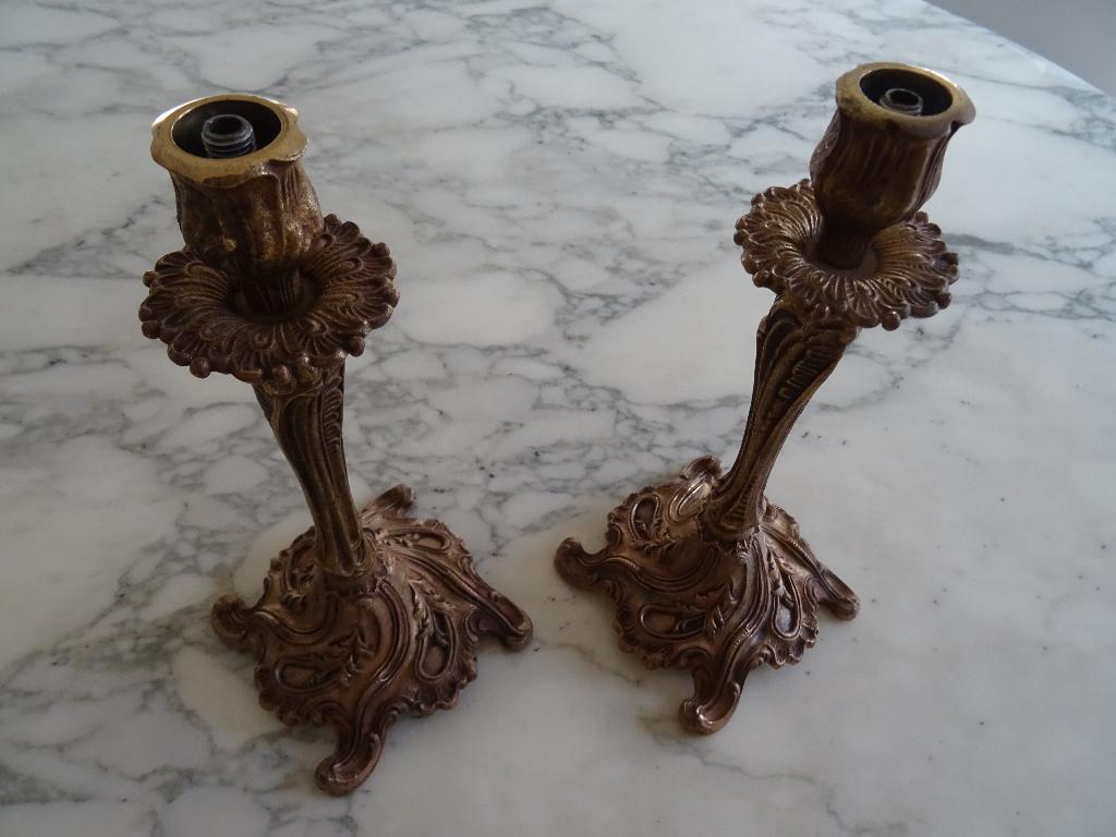 Paar 19e eeuwse bronzen kandelaars., Ophalen of Verzenden, Koper of Brons