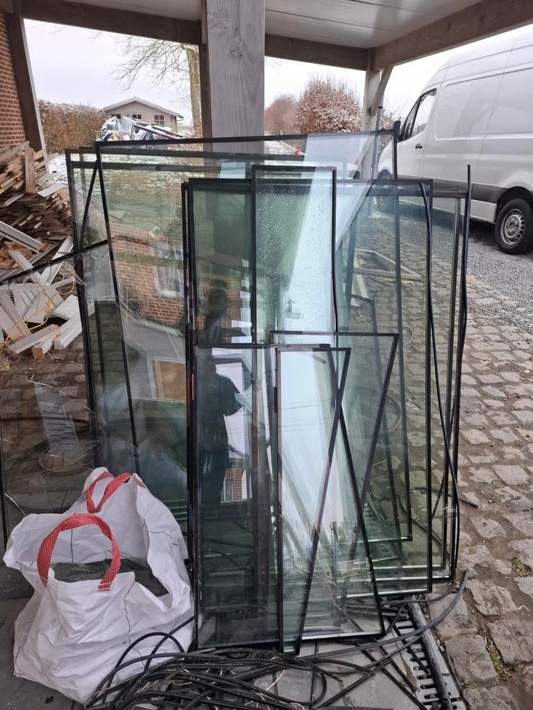 Gratis - 13 stukken glaspartij uit veranda - diverse maten, Ophalen, Glas