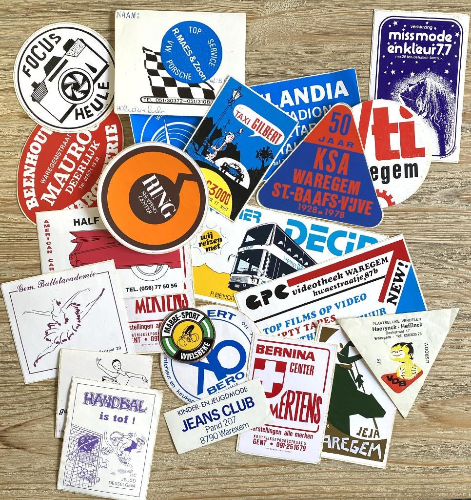 Lot vintage stickers regio Waregem/Kortrijk, Verzenden, Zo goed als nieuw, Overige typen