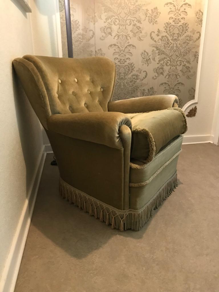 Groene antieke zetel, Huis en Inrichting, Zetels | Zetels, Ophalen, Eenpersoons, Design, 75 tot 100 cm