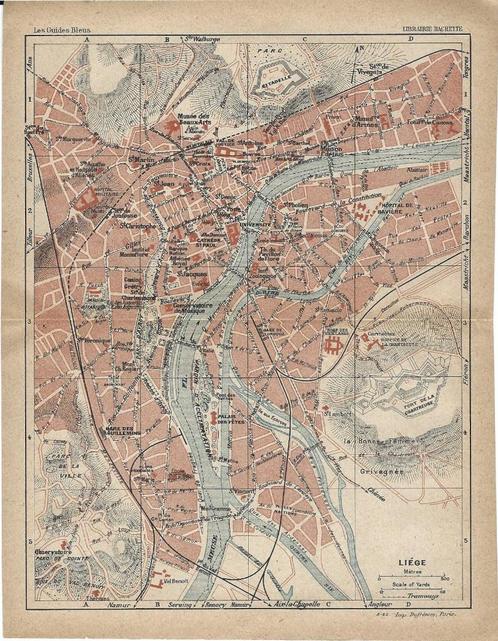 1920 - Liège - plan de la ville, Antiquités & Art, Art | Eaux-fortes & Gravures, Enlèvement ou Envoi