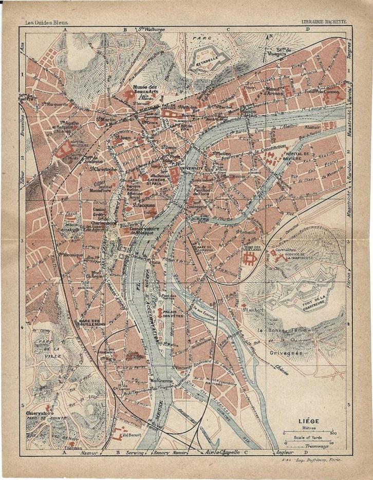 1920 - Liège - plan de la ville, Antiquités & Art, Art | Eaux-fortes & Gravures, Enlèvement ou Envoi
