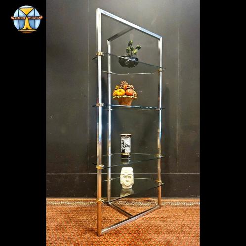 Vintage 80s design glazen / stalen vitrinekast Peter Ghyczy, Huis en Inrichting, Kasten | Vitrinekasten, Zo goed als nieuw, 200 cm of meer