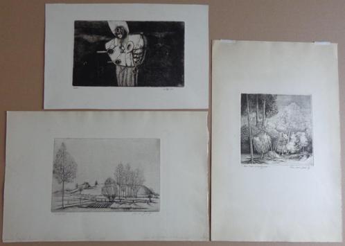 MAURITS VAN DEN DRIES / LOT 3 WERKEN / ZW-W ETS / 31x49cm, Antiek en Kunst, Kunst | Litho's en Zeefdrukken, Ophalen of Verzenden