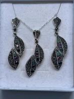 Handwerk Zilveren set met echte Onyx, Amethist en Smaragd, Avec pierre précieuse, Argent, Argent, Envoi