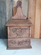 Oude houten zoutpot / zout bak met klep en schuifje, Antiek en Kunst, Ophalen of Verzenden