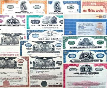14 originele oude luchtvaart aandelen/obligaties 1948-1976 beschikbaar voor biedingen