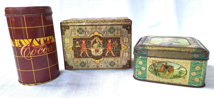 Set van 3 oude blikken – Kwatta cacao, Côte d’Or & Cocoa, Verzamelen, Blikken, Gebruikt, Overige merken, Ophalen of Verzenden