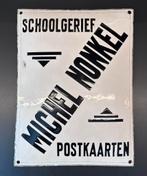 Emaille Reclamebord Schoolgerief Michel Nonkel Postkaarten, Enlèvement ou Envoi, Panneau publicitaire