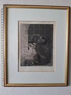 Originele ets van Joseph Stevens droevige hond uit 1850, Ophalen of Verzenden