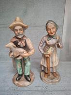 2 stenen beeldjes  Man met lammetje en vrouw met vogel, Antiek en Kunst, Ophalen