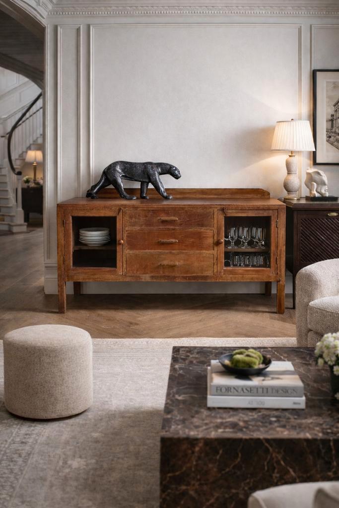 Massieve antieke buffetkast teak hout, Huis en Inrichting, Kasten | Buffetkasten, Glas, Ophalen