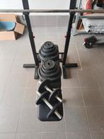 Verstelbare Fitness bench + 74 kg gewichten, Sport en Fitness, Fitnessbank, Zo goed als nieuw, Ophalen
