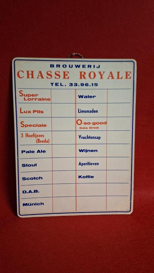 Reclame bier prijslijst 1959 Chasse Royale, Verzamelen, Merken en Reclamevoorwerpen, Gebruikt, Reclamebord, Ophalen of Verzenden