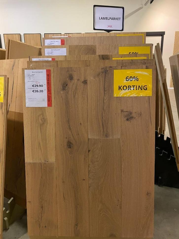 Eiken vloer voor € 35.90 /m² incl BTW - STOCKVERKOOP, Doe-het-zelf en Bouw, Vloerdelen en Plavuizen, Nieuw, Parket, Hout, 150 cm of meer