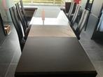 Marmeren uitschuifbare tafel +zes stoelen, Ophalen, Gebruikt, Zwart