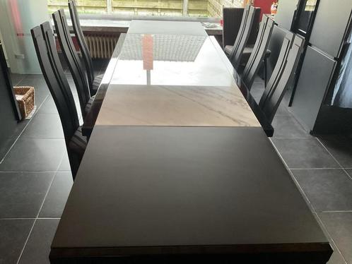 Marmeren uitschuifbare tafel +zes stoelen, Huis en Inrichting, Stoelen, Gebruikt, Zwart, Ophalen