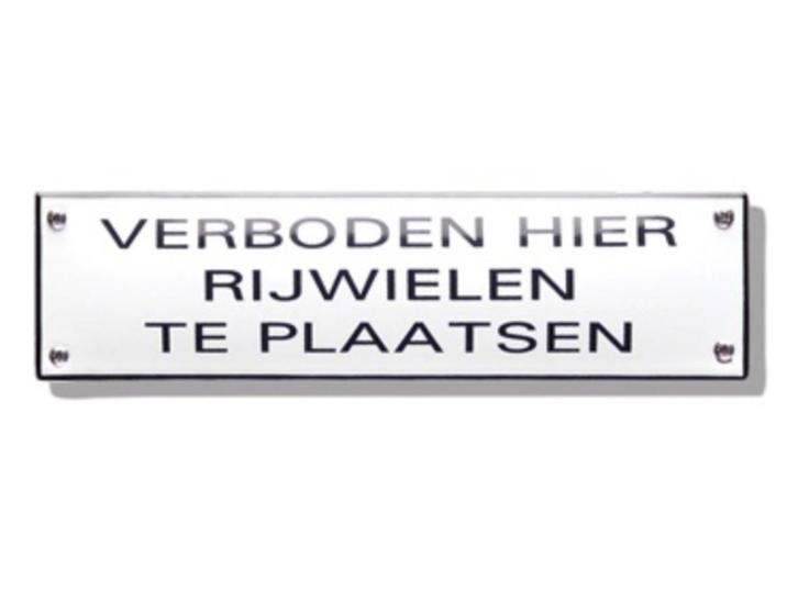 Geen rijwielen plaatsen bord 35 cm - emaille wandbord, Huis en Inrichting, Woonaccessoires | Tekstborden en Spreuken, Nieuw, Ophalen