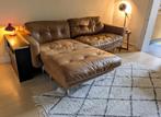 Echt lederen zetel cognac kleur met chaise lounge, Huis en Inrichting, Ophalen, Gebruikt, Hoekbank, Driepersoons