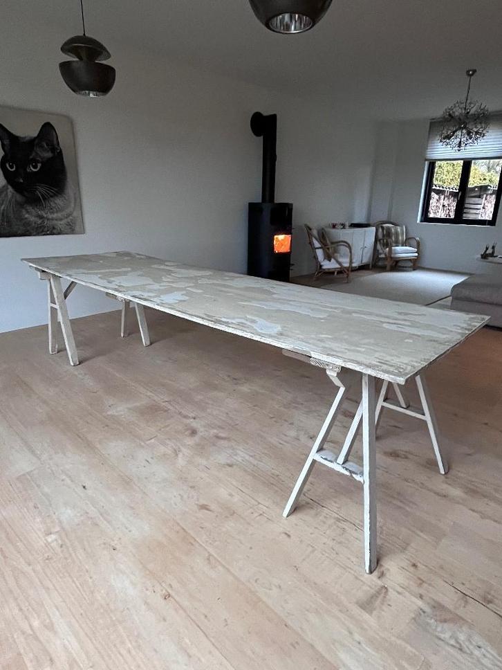 Houten schraagtafel 3 meter, Huis en Inrichting, Tafels | Eettafels, Gebruikt, 50 tot 100 cm, 200 cm of meer, Vijf personen of meer