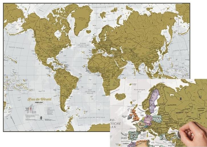 Scratch of Wereldkaart Wit/goud, Hobby en Vrije tijd, Overige Hobby en Vrije tijd, Nieuw, Ophalen