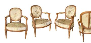 6 fauteuils Louis XVI en soie
