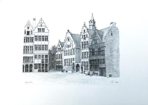 Pentekening Bokrijk (stadswoningen Antwerpen)  L. Boschmans, Antiek en Kunst, Kunst | Schilderijen | Klassiek, Verzenden