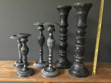 6 kandelaars in steen, metaal en hout beschikbaar voor biedingen