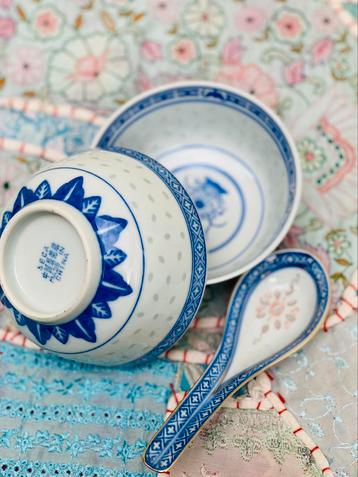 Vintage rijstbowls met lepel 