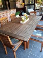 teak terras tafel met 6 stoelen, Tuin en Terras, Tuintafels, Ophalen, Zo goed als nieuw, Rechthoekig, Teakhout