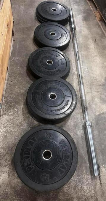 150kg Bumperplates + Olympisch Barbell 220cm beschikbaar voor biedingen