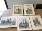 Set van 5 pentekeningen van leuven, Antiek en Kunst, Ophalen of Verzenden