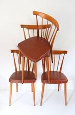 4 vintage Stevens spijlenstoelen / jaren 50 stoelen, Gebruikt, Hout, Ophalen