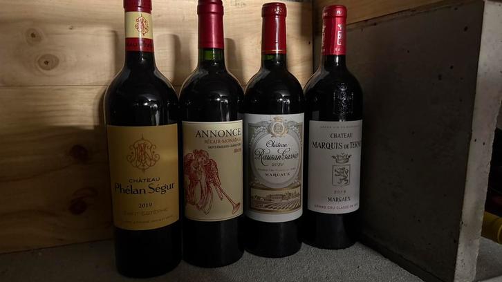 Lot de 4 grands vins de Bordeaux, Verzamelen, Wijnen, Zo goed als nieuw, Ophalen