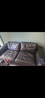 Zwarte leren bank, Huis en Inrichting, Zetels | Zetels, Ophalen, Gebruikt, 150 tot 200 cm, Tweepersoons