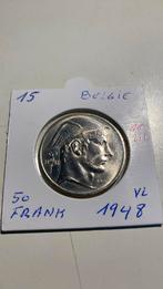 België 50 frank 1948 vl zilver zeer mooi, Postzegels en Munten, Ophalen, Zilver