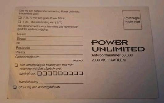 Power Unlimited Postkaart (90s Game Magaizne abonnement), Postzegels en Munten, Brieven en Enveloppen | Nederland, Ophalen of Verzenden