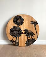 Pomax rond Houten kunstwerk met bloemen., Huis en Inrichting, Zo goed als nieuw, Ophalen